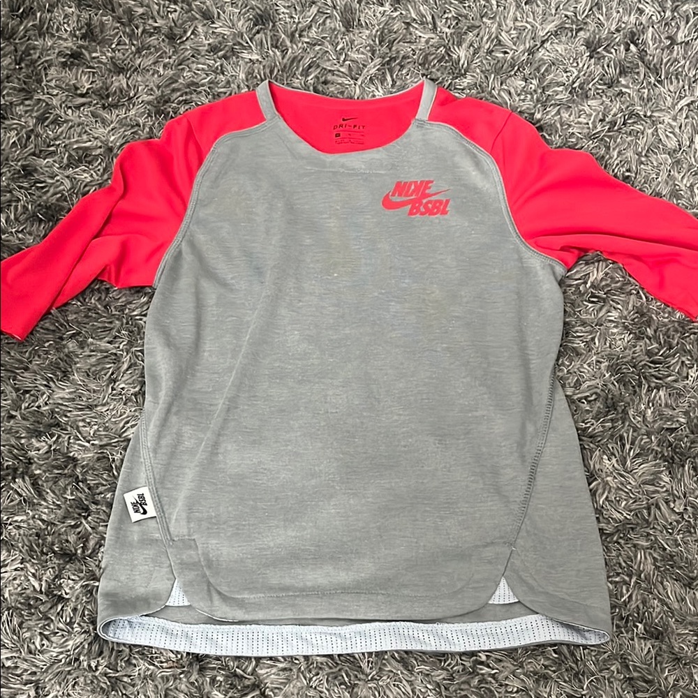 Nike Kids Long Sleeve Gray and Red Tee